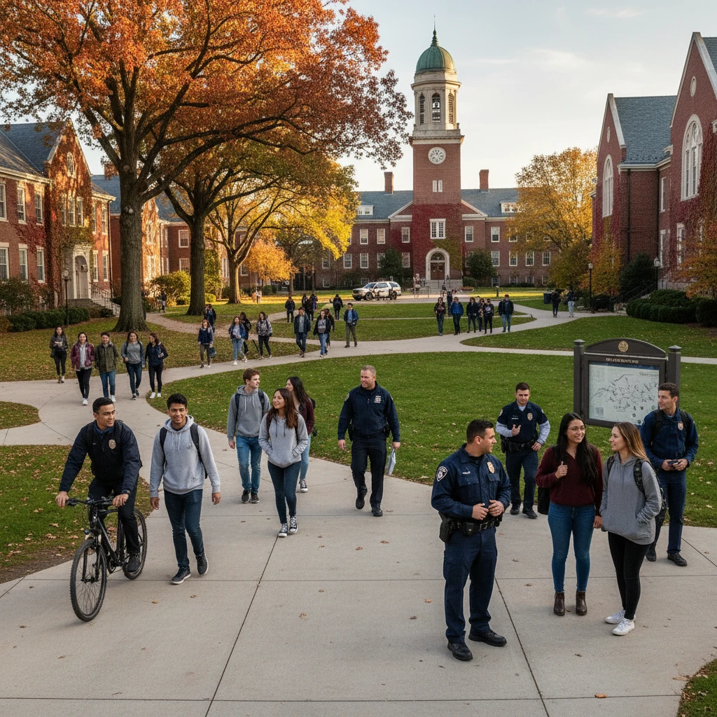 Hình ảnh khuôn viên trường đại học an toàn ở Mỹ.